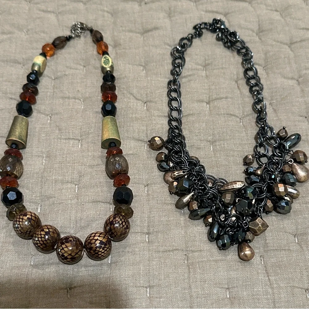 Premier Design Retired EXPRESSO Gun Metal NECKLACE Two Tier and Brown Beaded - Picture 1 of 5